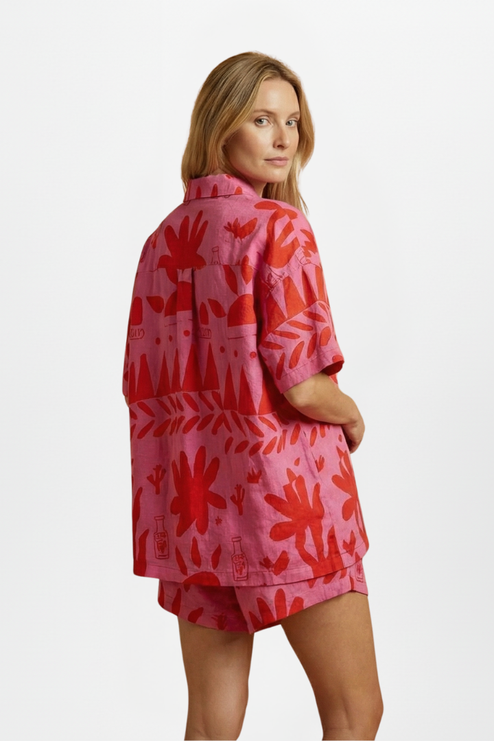 Elia | Women’s Printed 2-Piece Set – Short Sleeve Button Shirt & Matching Shorts