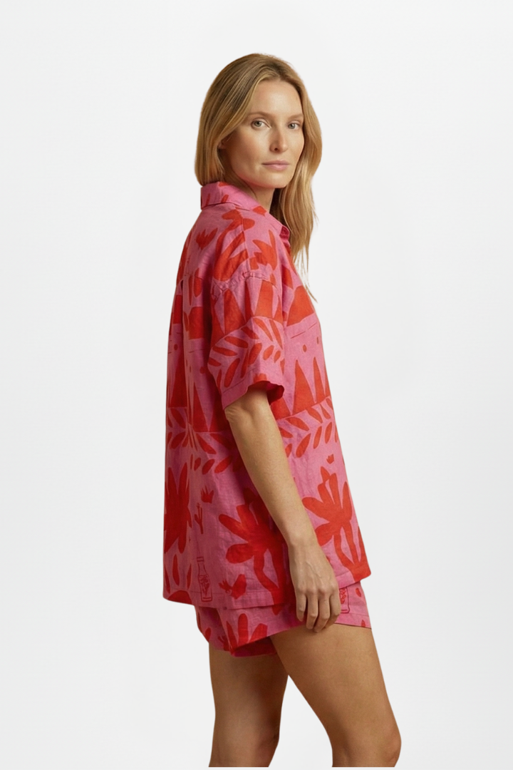 Elia | Women’s Printed 2-Piece Set – Short Sleeve Button Shirt & Matching Shorts