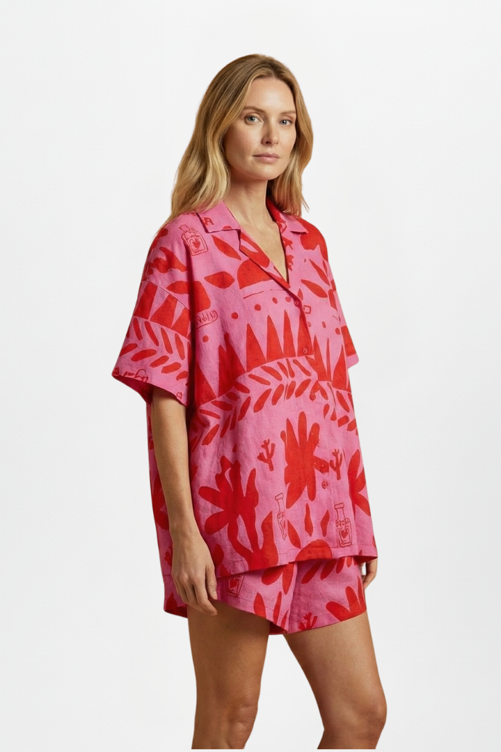 Elia | Women’s Printed 2-Piece Set – Short Sleeve Button Shirt & Matching Shorts