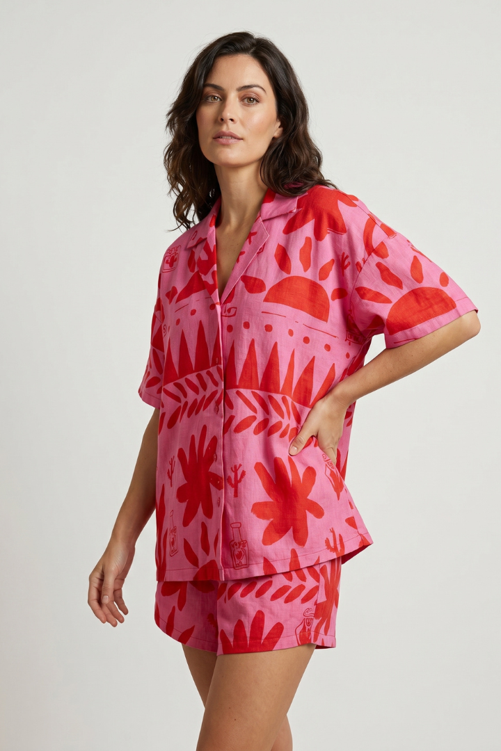 Elia | Women’s Printed 2-Piece Set – Short Sleeve Button Shirt & Matching Shorts