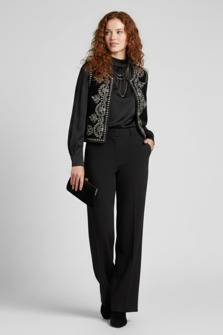Ella | Women’s Embroidered Vest – Sleeveless Open Front Vintage Style Waistcoat