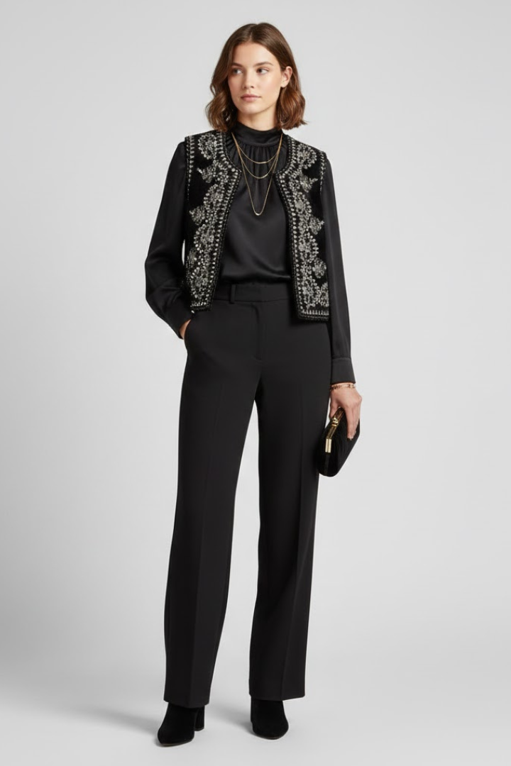 Ella | Women’s Embroidered Vest – Sleeveless Open Front Vintage Style Waistcoat