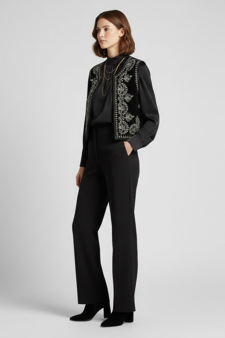 Ella | Women’s Embroidered Vest – Sleeveless Open Front Vintage Style Waistcoat