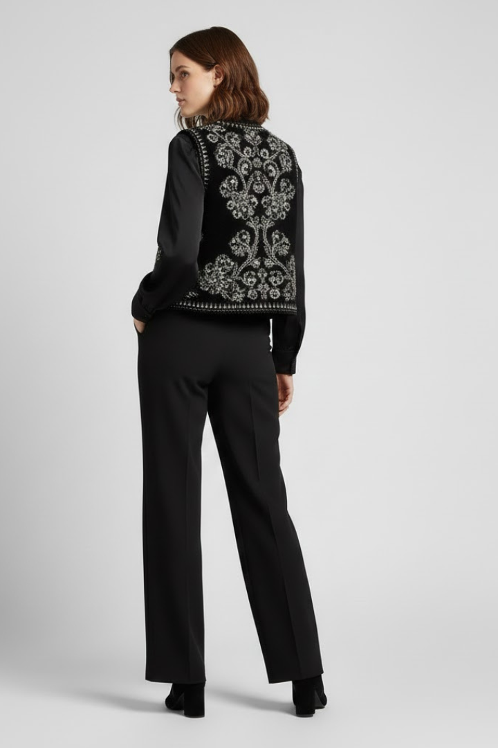 Ella | Women’s Embroidered Vest – Sleeveless Open Front Vintage Style Waistcoat