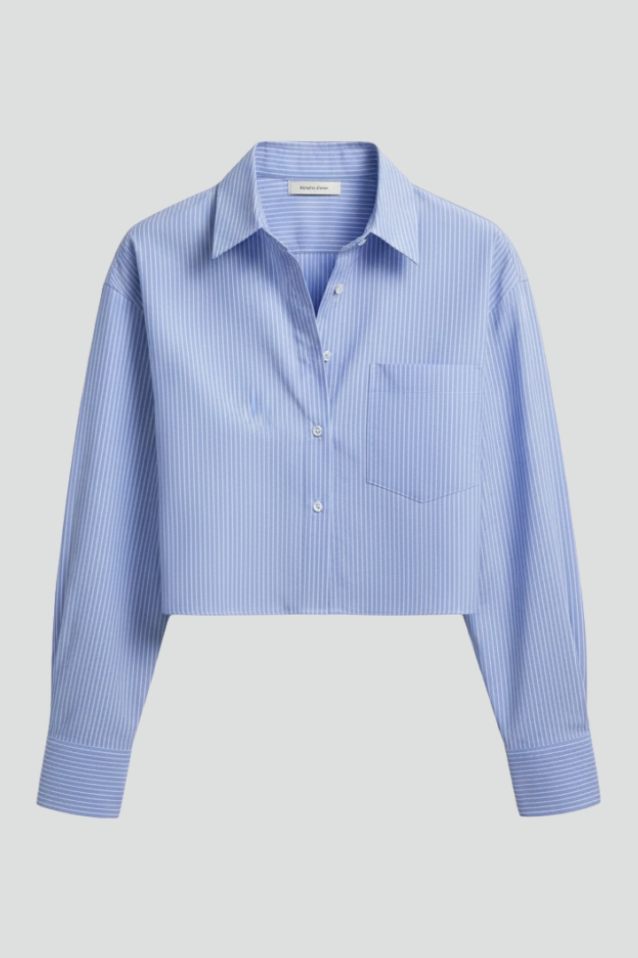 Elodie | Women’s Cropped Button-Up Shirt – Long Sleeve Collared Striped Blouse