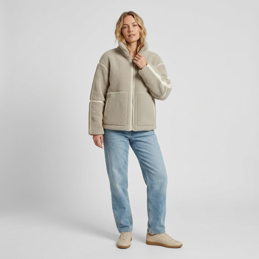 Elvaria | Women’s Fleece Jacket – Oversized Fit, High Collar, Full-Zip Front & Long Sleeves
