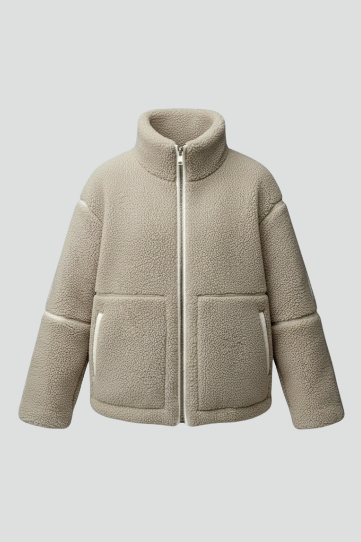 Elvaria | Women’s Fleece Jacket – Oversized Fit, High Collar, Full-Zip Front & Long Sleeves