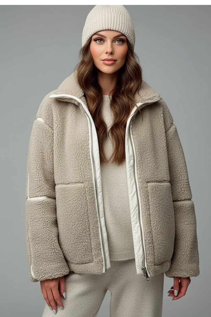 Elvaria | Women’s Fleece Jacket – Oversized Fit, High Collar, Full-Zip Front & Long Sleeves