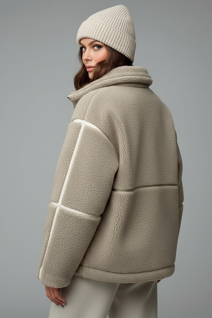 Elvaria | Women’s Fleece Jacket – Oversized Fit, High Collar, Full-Zip Front & Long Sleeves