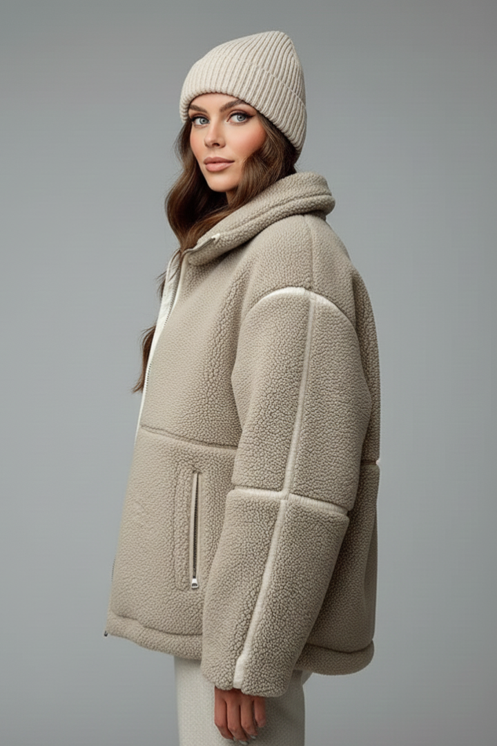 Elvaria | Women’s Fleece Jacket – Oversized Fit, High Collar, Full-Zip Front & Long Sleeves