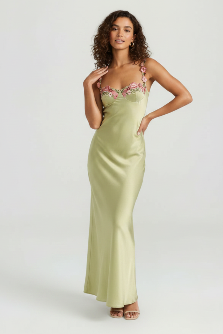 Elvoria | Women’s Floral Embroidered Maxi Dress – Sleeveless Fitted Bodycon Long Dress