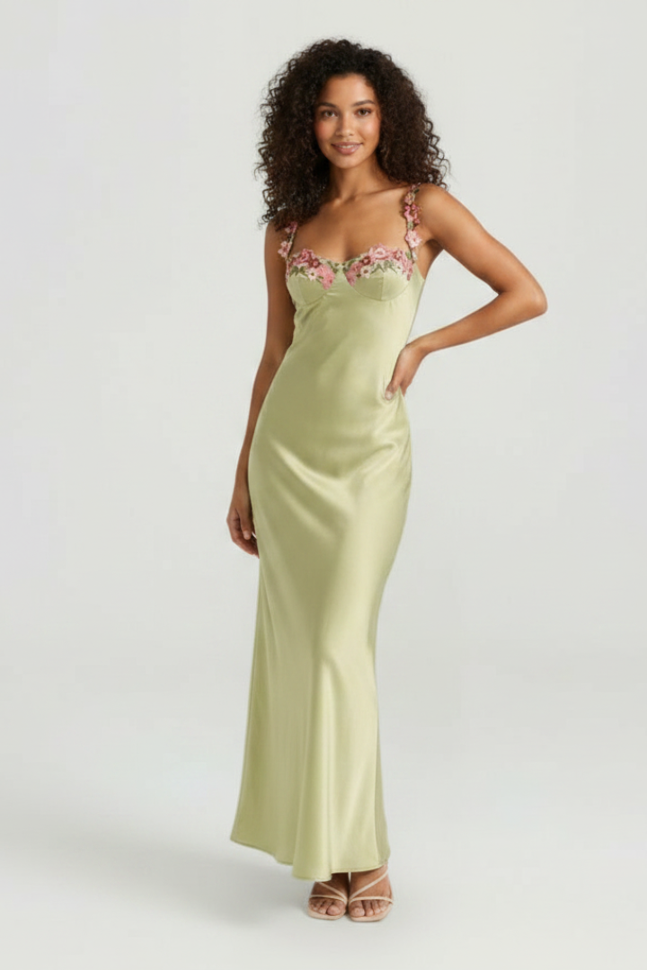 Elvoria | Women’s Floral Embroidered Maxi Dress – Sleeveless Fitted Bodycon Long Dress