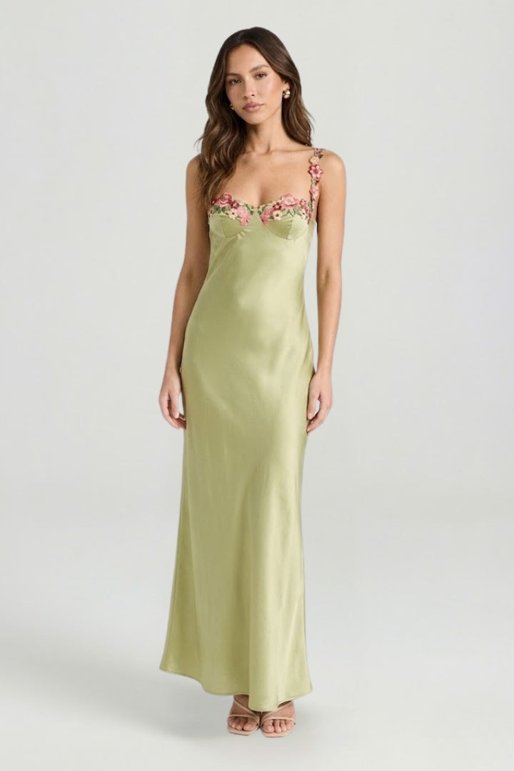Elvoria | Women’s Floral Embroidered Maxi Dress – Sleeveless Fitted Bodycon Long Dress