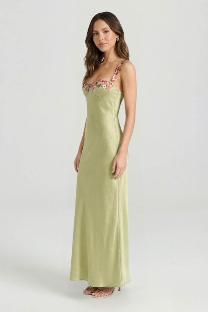 Elvoria | Women’s Floral Embroidered Maxi Dress – Sleeveless Fitted Bodycon Long Dress