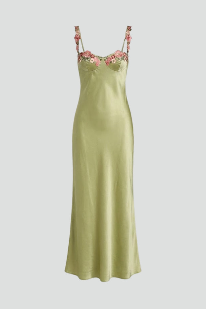 Elvoria | Women’s Floral Embroidered Maxi Dress – Sleeveless Fitted Bodycon Long Dress