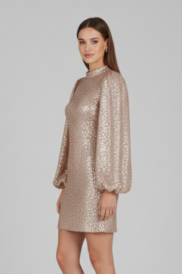Elysia | Women’s Casual Mini Dress – Elegant Textured Dress with Long Sleeves
