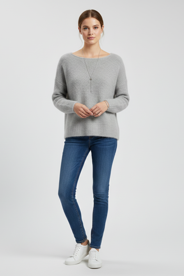 Emberly | Women's Brushed Knit Pullover – Wide Neck Casual Sweater