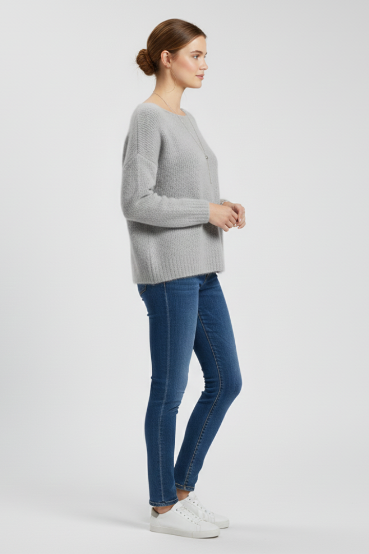 Emberly | Women's Brushed Knit Pullover – Wide Neck Casual Sweater