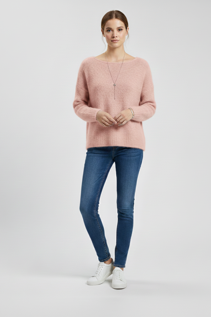 Emberly | Women's Brushed Knit Pullover – Wide Neck Casual Sweater