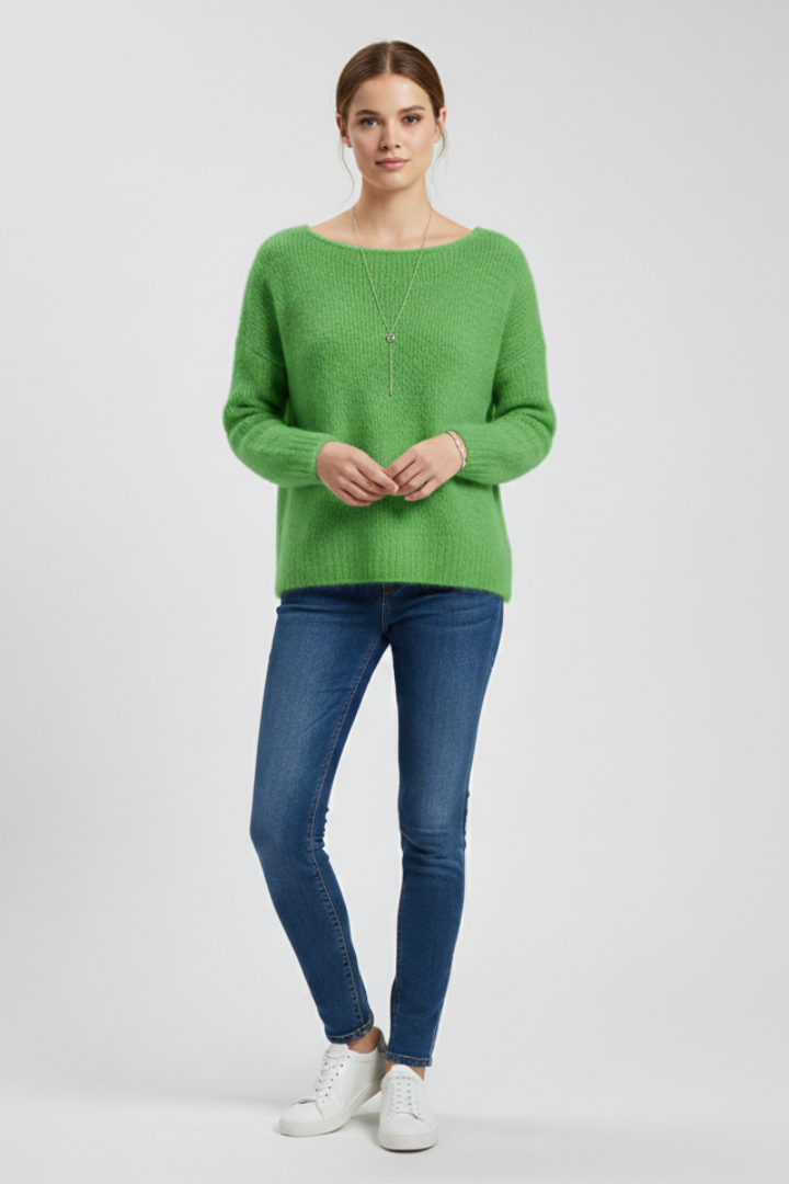 Emberly | Women's Brushed Knit Pullover – Wide Neck Casual Sweater