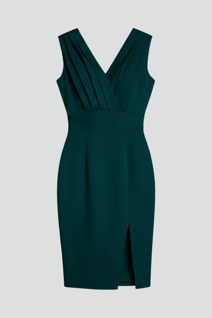 Emera | Women’s Elegant Dress – Sleeveless Wrap Front Dress with Fitted Waist & Side Slit