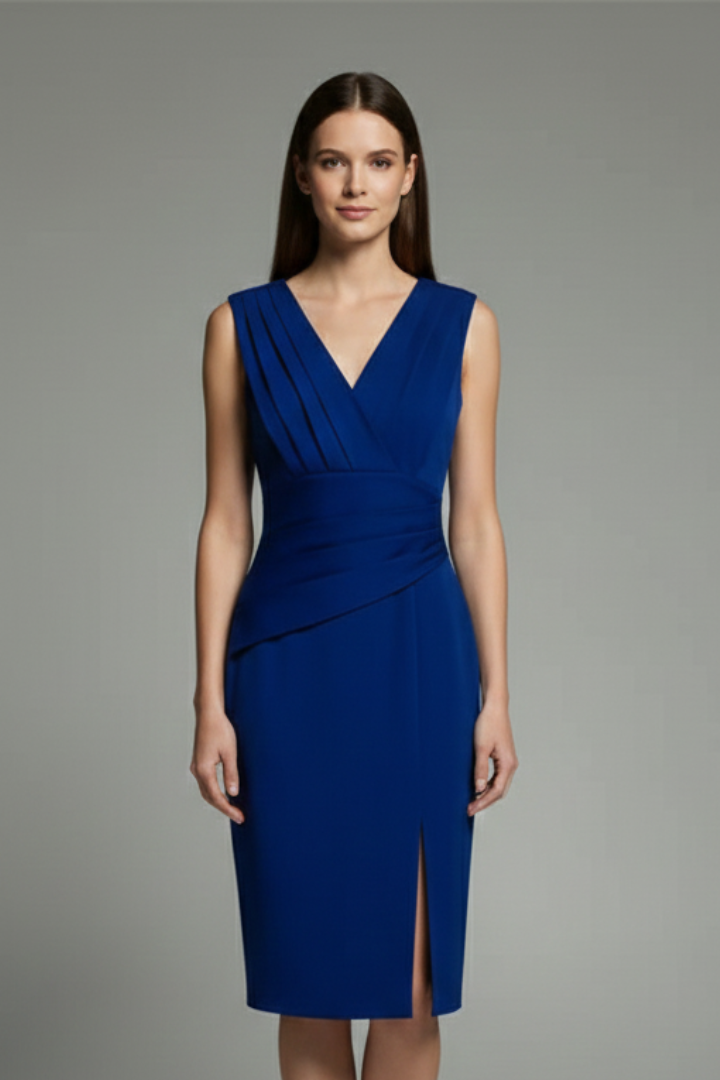 Emera | Women’s Elegant Dress – Sleeveless Wrap Front Dress with Fitted Waist & Side Slit