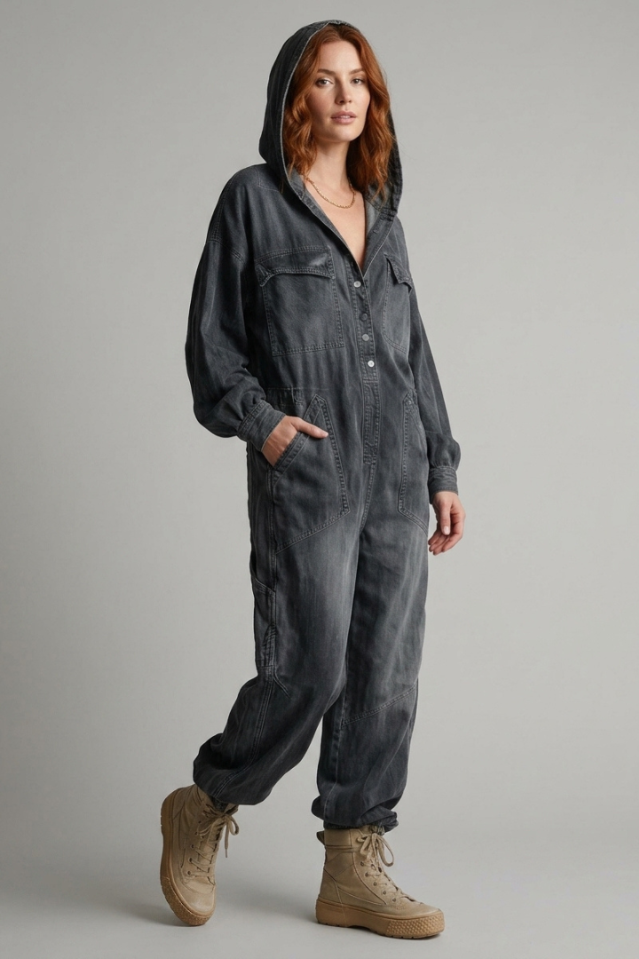 Emory | Women's Full-Length Hooded Jumpsuit with Pockets and Long Sleeves