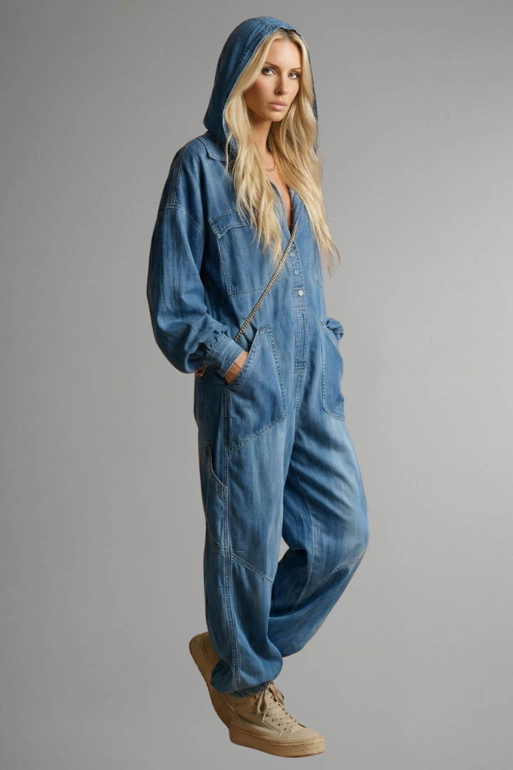 Emory | Women's Full-Length Hooded Jumpsuit with Pockets and Long Sleeves
