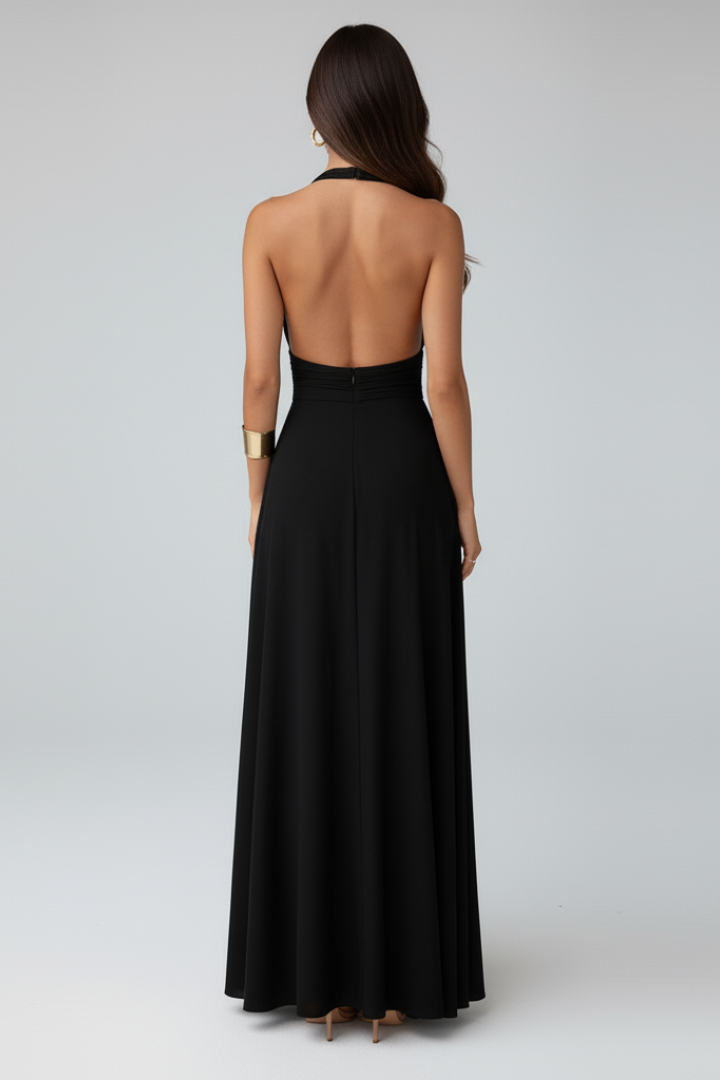 Ensley | Women's Tie-Neck Maxi Dress with Side Slit – Sleeveless Elegant Long Dress
