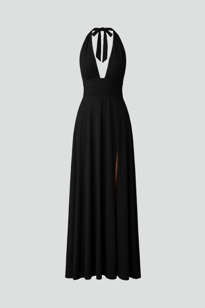 Ensley | Women's Tie-Neck Maxi Dress with Side Slit – Sleeveless Elegant Long Dress
