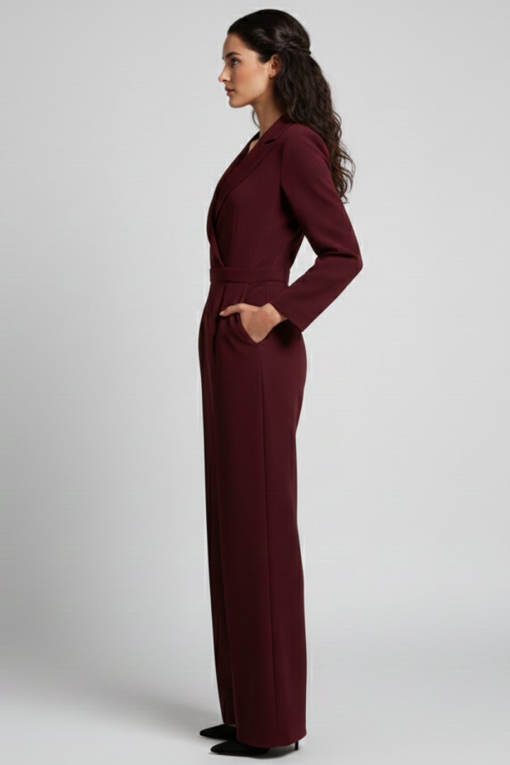 Enya | Women’s Elegant Wrap Jumpsuit – Women’s V Neck Wide Leg Long Sleeve Jumpsuit