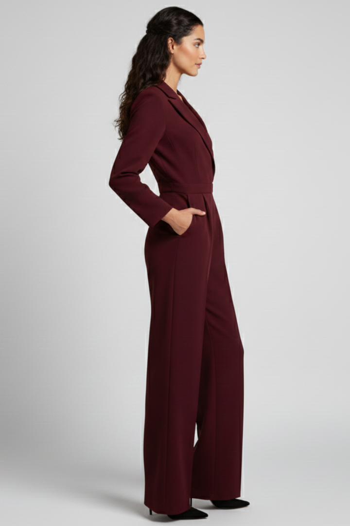 Enya | Women’s Elegant Wrap Jumpsuit – Women’s V Neck Wide Leg Long Sleeve Jumpsuit