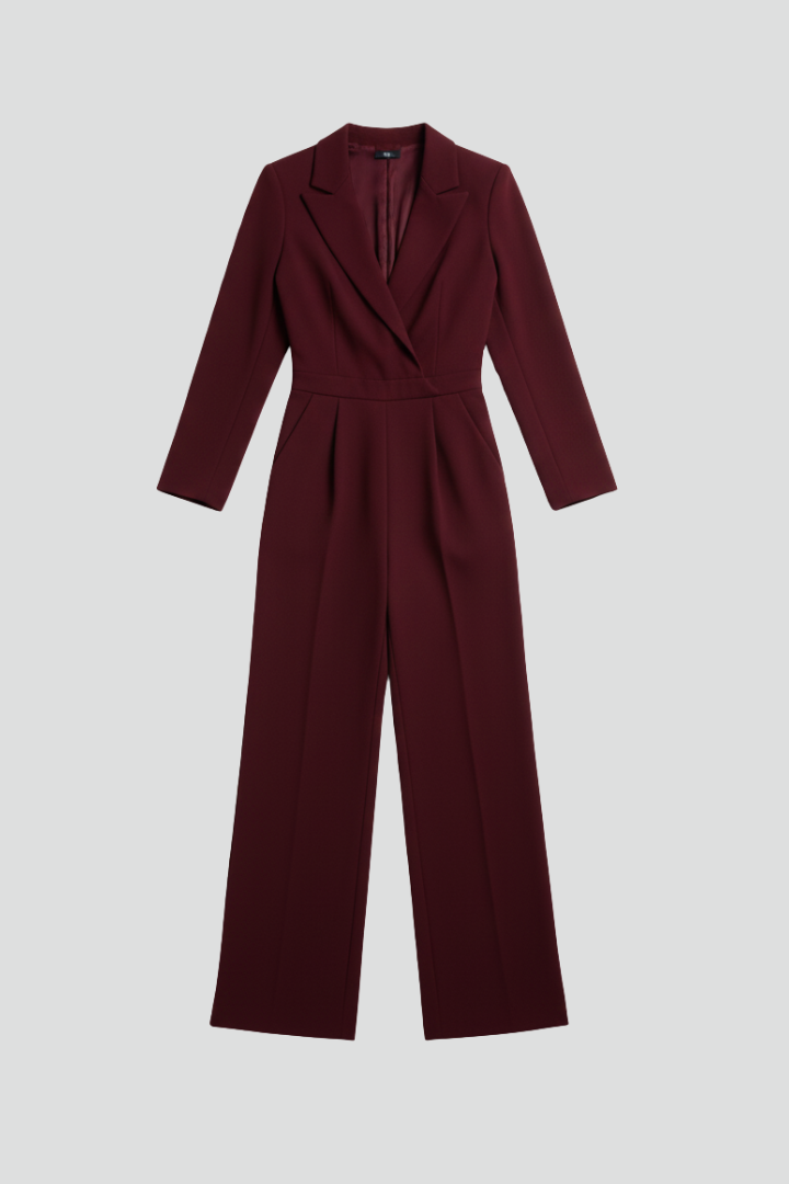 Enya | Women’s Elegant Wrap Jumpsuit – Women’s V Neck Wide Leg Long Sleeve Jumpsuit