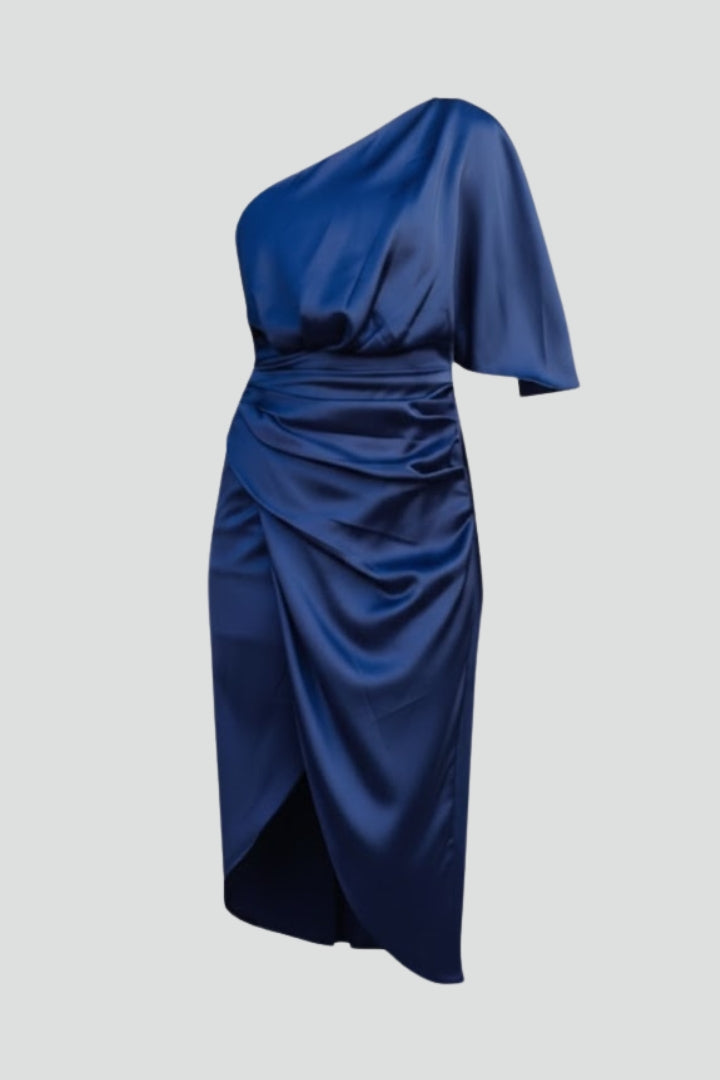 Eryndra | Women’s Asymmetrical One Shoulder Midi Dress – Draped Waist Party Dress