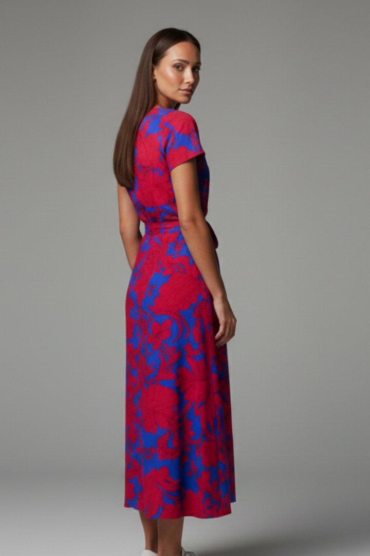 Estelle | Women’s Wrap-Style Dress – V-Neck Short Sleeve Printed Dress with Front Slit