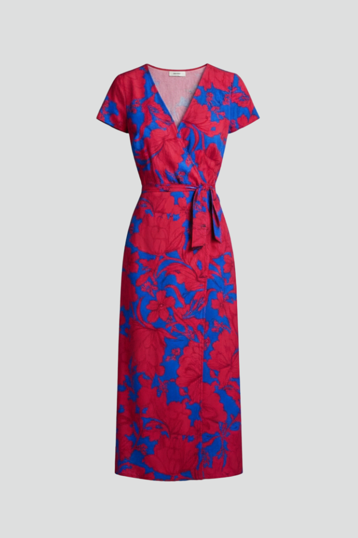 Estelle | Women’s Wrap-Style Dress – V-Neck Short Sleeve Printed Dress with Front Slit