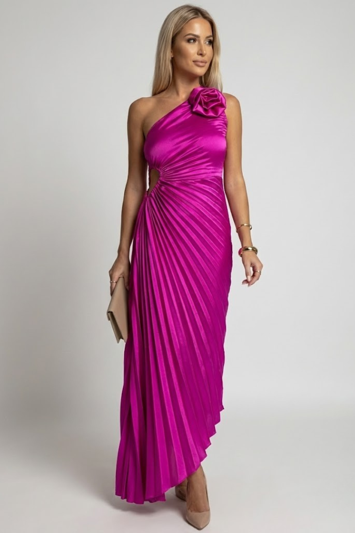 Evania | Women’s One-Shoulder Maxi Dress – Pleated Formal Evening Dress, Fitted Waist