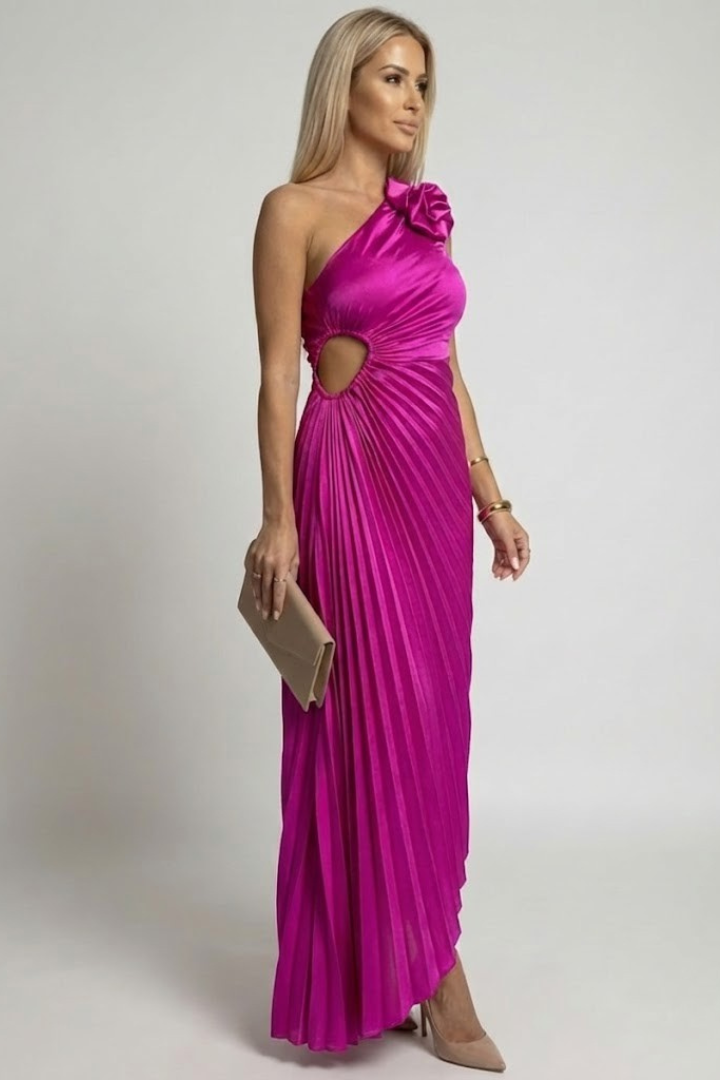 Evania | Women’s One-Shoulder Maxi Dress – Pleated Formal Evening Dress, Fitted Waist
