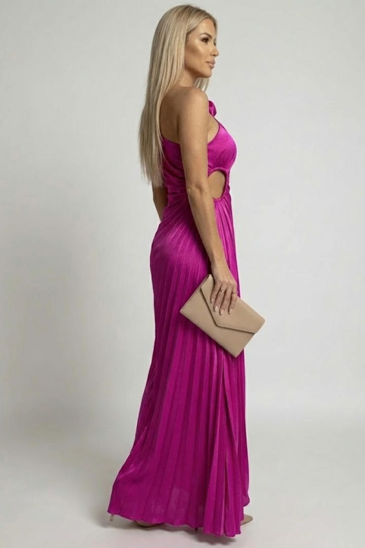 Evania | Women’s One-Shoulder Maxi Dress – Pleated Formal Evening Dress, Fitted Waist