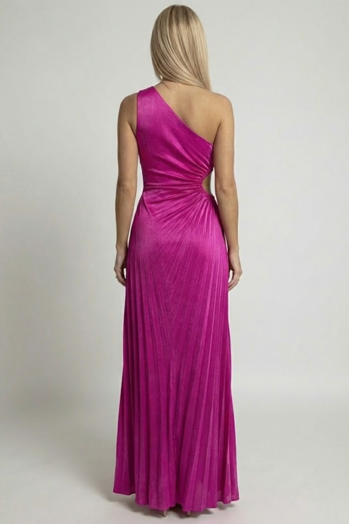Evania | Women’s One-Shoulder Maxi Dress – Pleated Formal Evening Dress, Fitted Waist