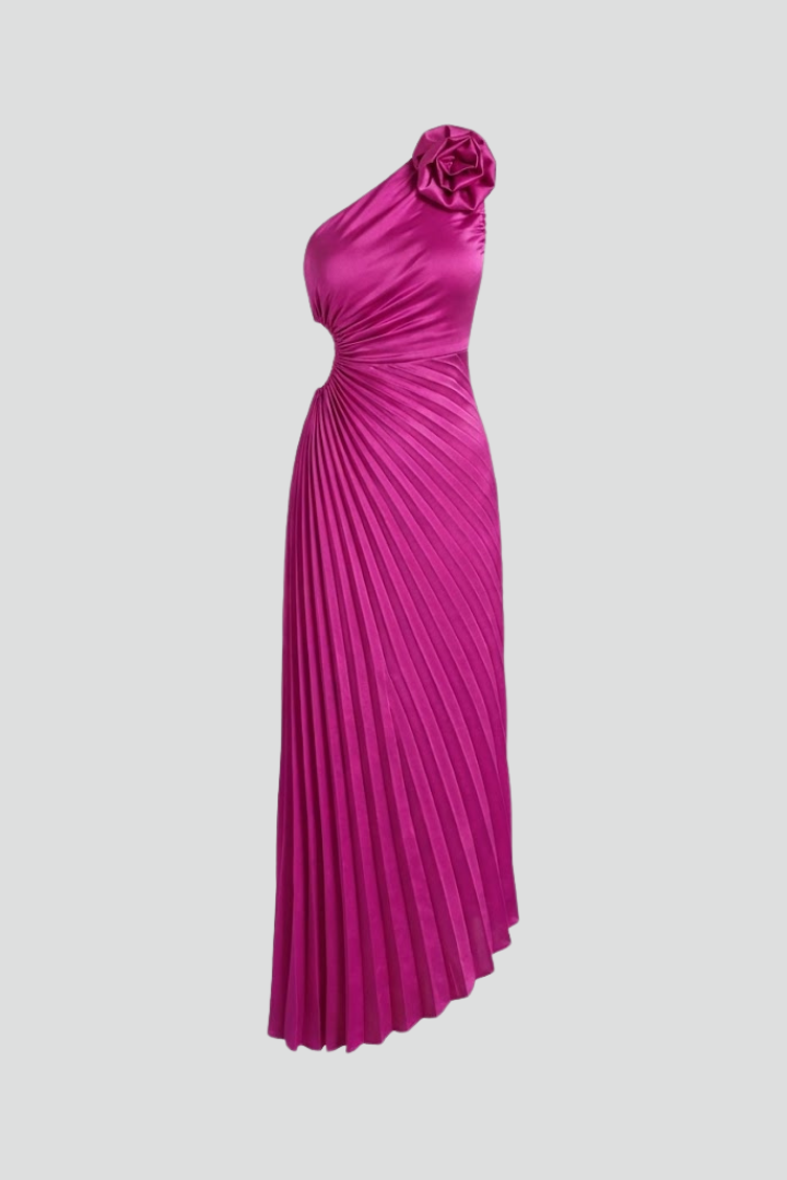 Evania | Women’s One-Shoulder Maxi Dress – Pleated Formal Evening Dress, Fitted Waist