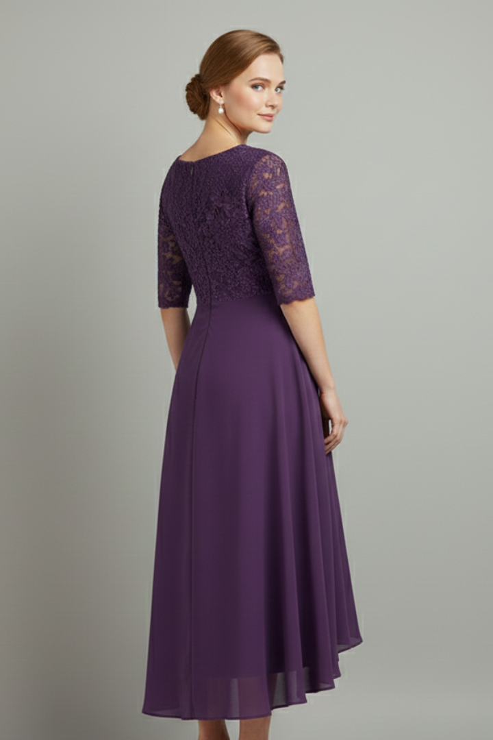 Evelia | Women’s Fit & Flare Dress – Elegant Round Neck Short Sleeve Midi Dress