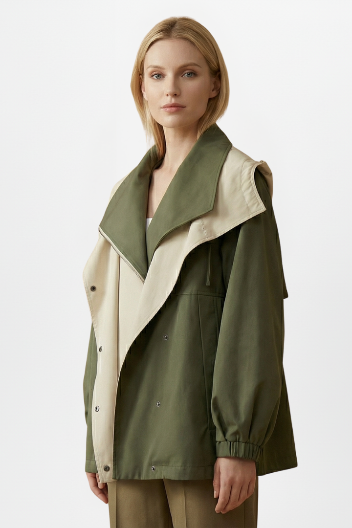 Evelith | Women’s Jacket with Layered Wide Collar, Front Buttons, Long Sleeves & Side Pockets