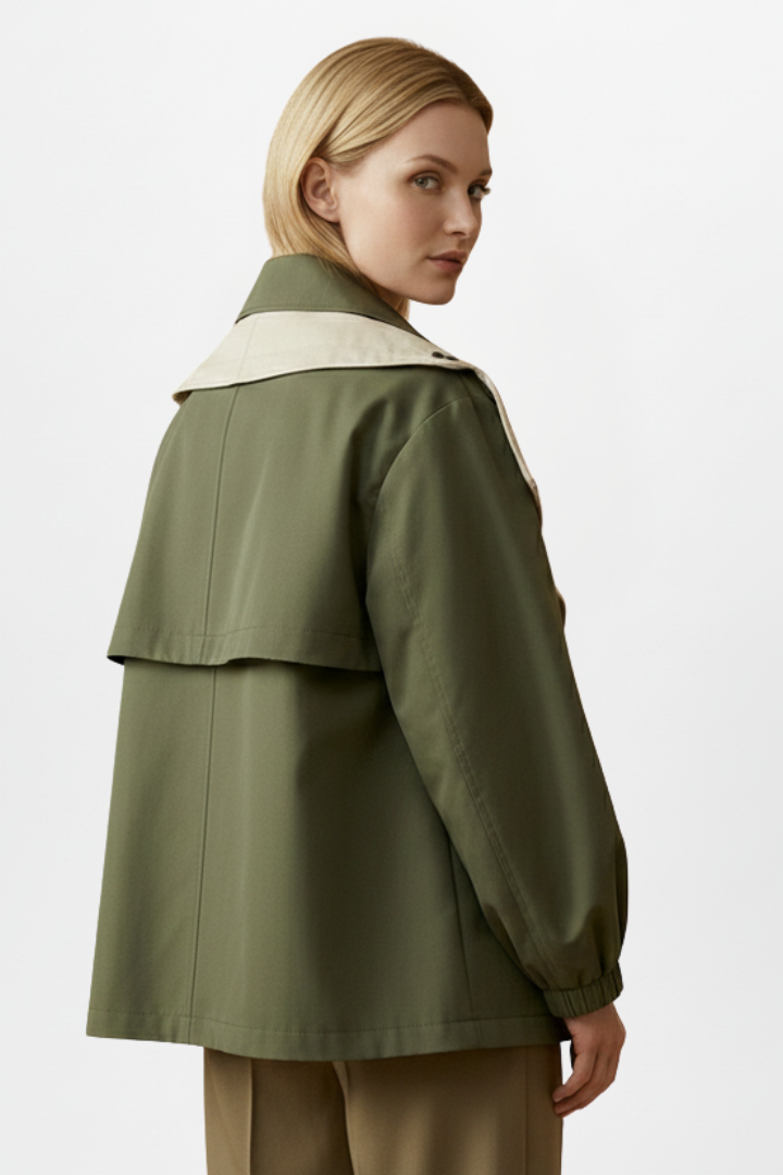 Evelith | Women’s Jacket with Layered Wide Collar, Front Buttons, Long Sleeves & Side Pockets