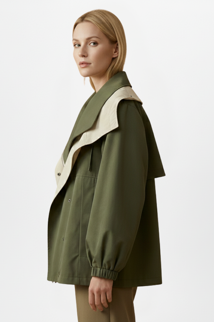 Evelith | Women’s Jacket with Layered Wide Collar, Front Buttons, Long Sleeves & Side Pockets
