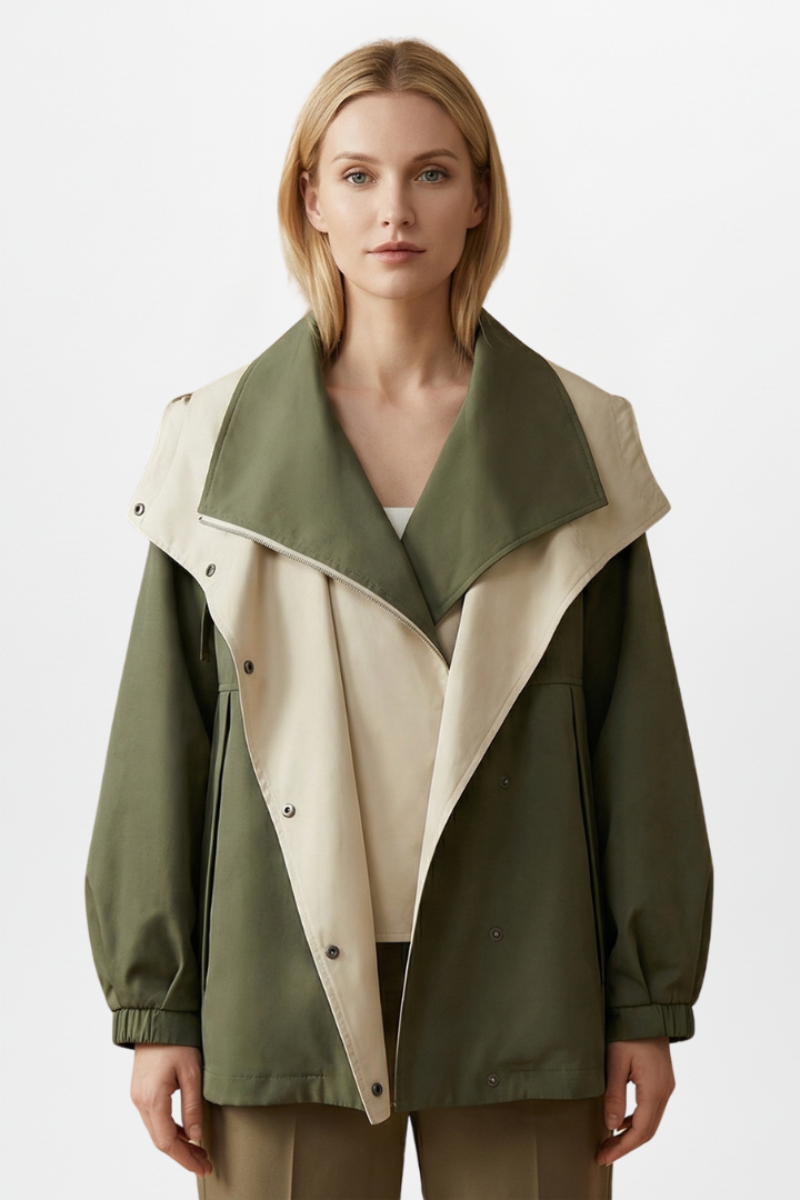 Evelith | Women’s Jacket with Layered Wide Collar, Front Buttons, Long Sleeves & Side Pockets