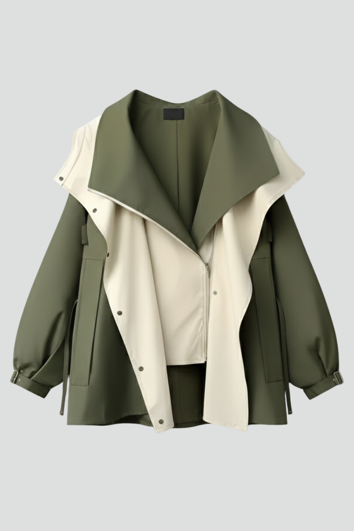Evelith | Women’s Jacket with Layered Wide Collar, Front Buttons, Long Sleeves & Side Pockets