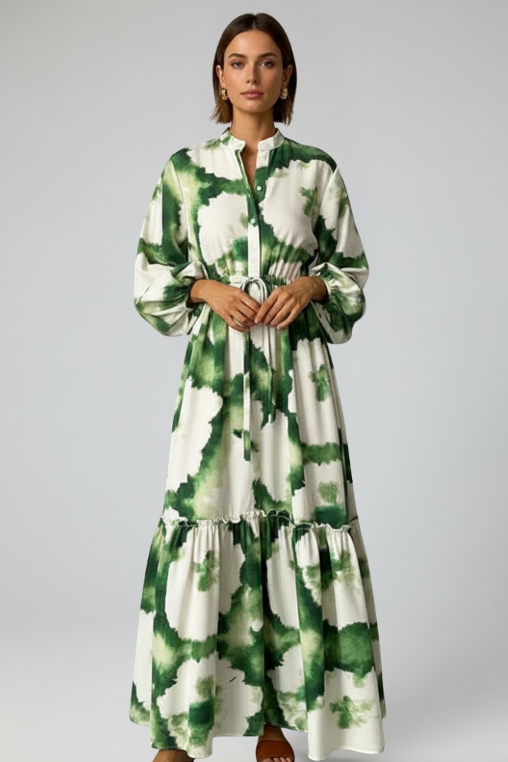 Everly | Women’s Maxi Dress - V-Neck, Long Sleeve Printed Flowy A-Line Maxi Dress