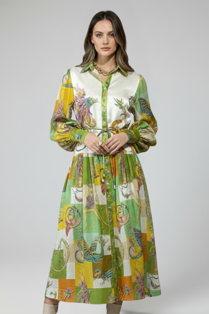 Everly | Women’s Maxi Dress - V-Neck, Long Sleeve Printed Flowy A-Line Maxi Dress