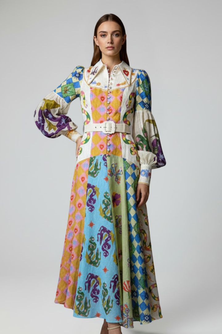 Everly | Women’s Maxi Dress - V-Neck, Long Sleeve Printed Flowy A-Line Maxi Dress